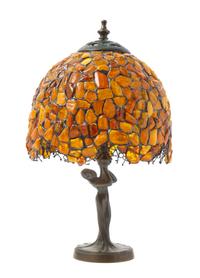 A Continental Amber Bead Figural Lamp Height 15 1/2 inches.