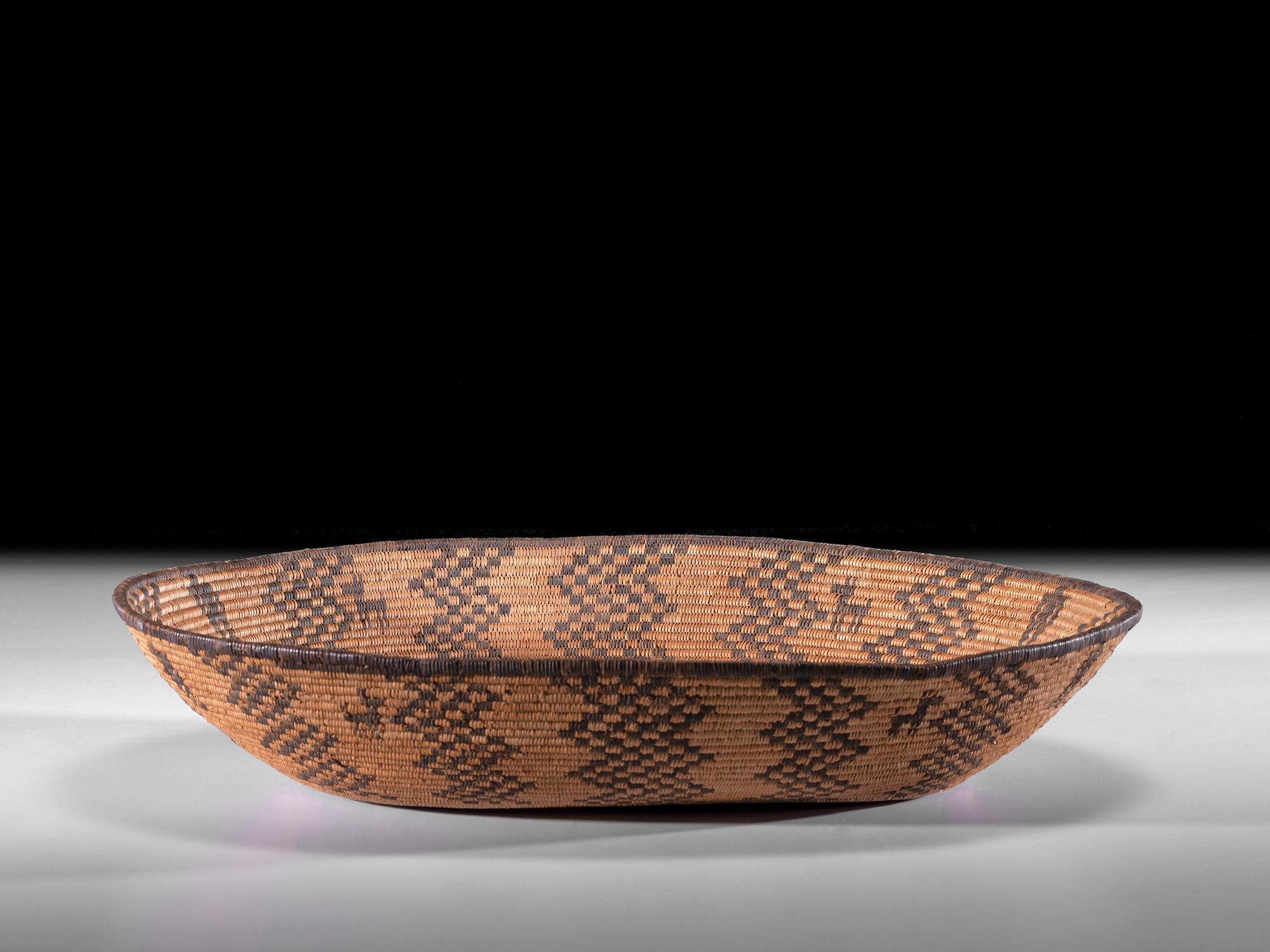 Apache Figural Basketry Tray, with Humans and Dogs