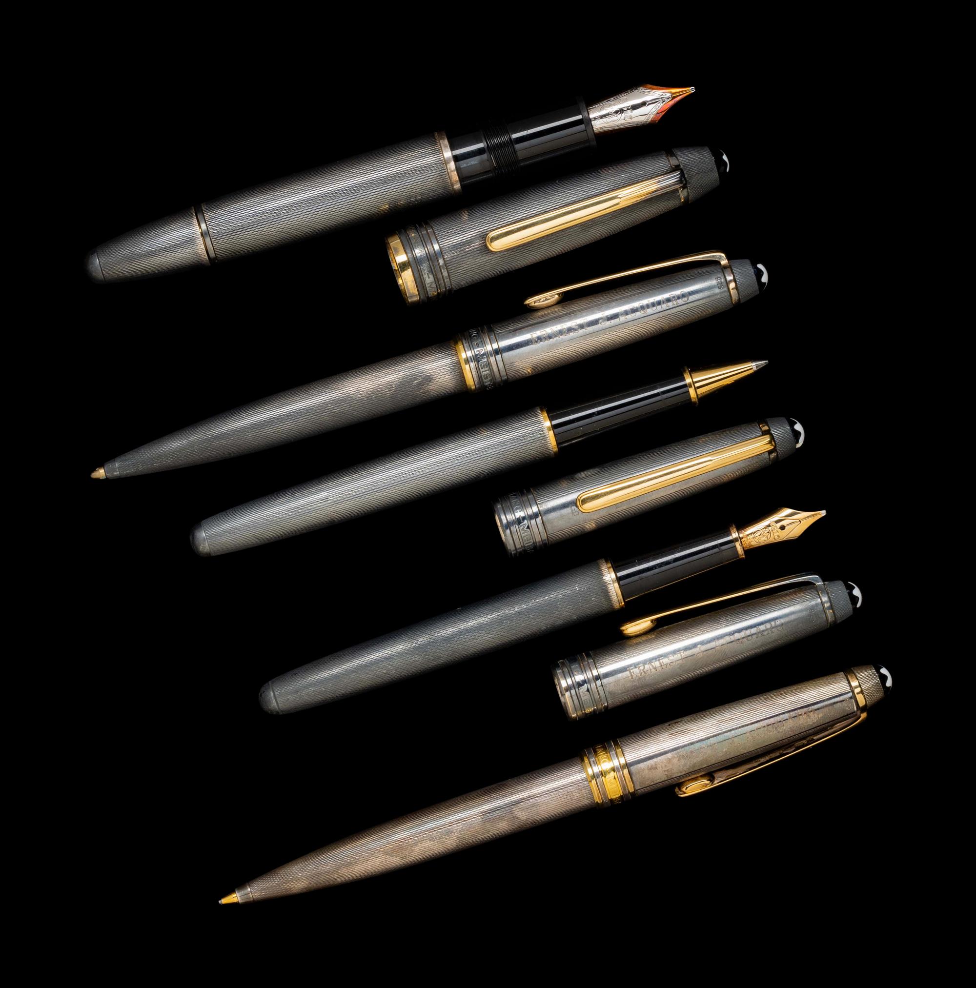 A Collection of Five Silver-Cased Montblanc Writing Instruments