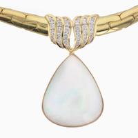 An 18K Yellow Gold, Opal, and Diamond Necklace