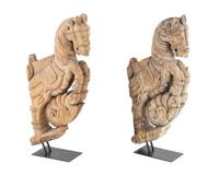 A Pair of South Indian Carved Teak Architectural Chariot Horses — 19TH CENTURY