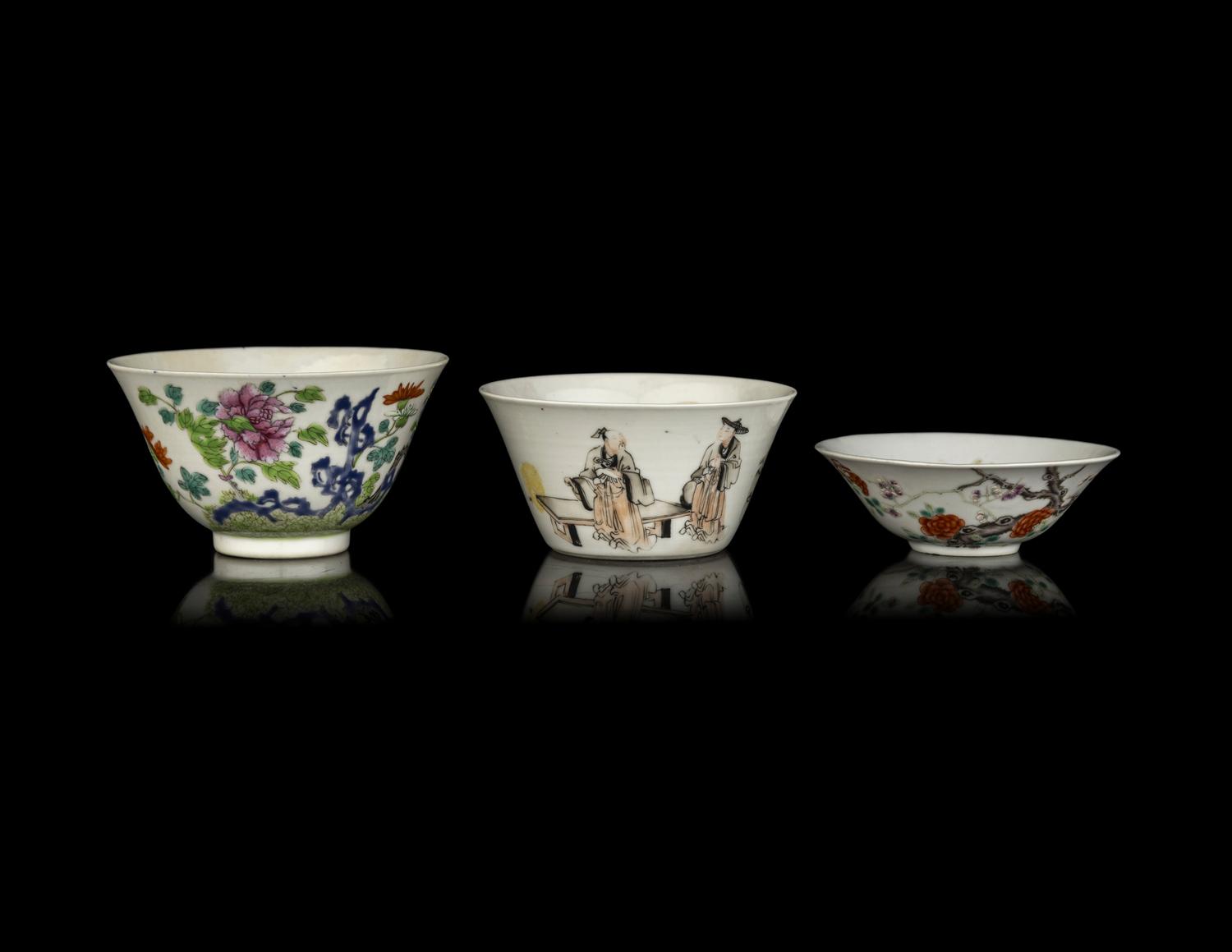Three Chinese Famille Rose Porcelain Cups