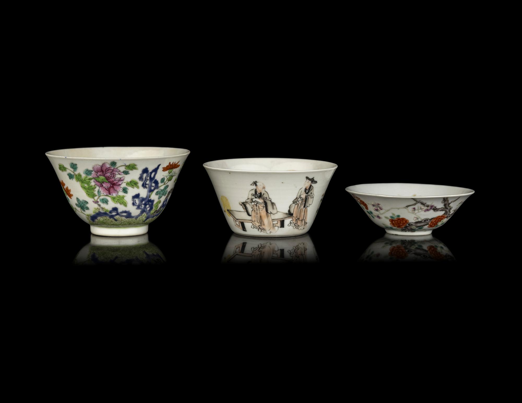 Three Chinese Famille Rose Porcelain Cups