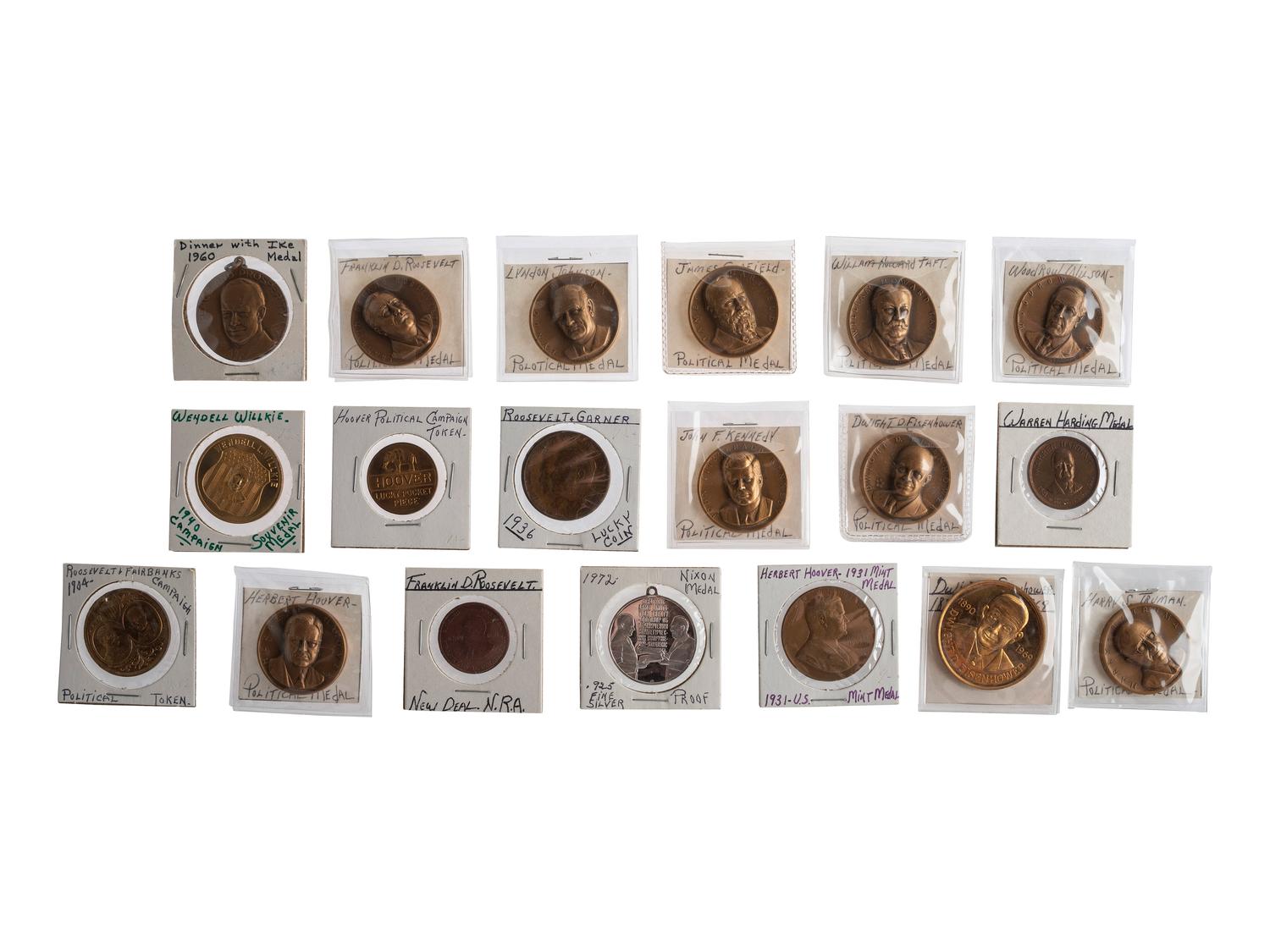 [EXONUMIA]. A group of presidential and Americana medals and tokens, comprising:
