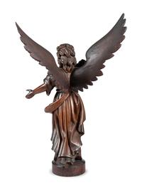 A Carved Walnut Figure of Angel Gabriel
