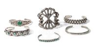 Six Southwestern Silver Bracelets Length of largest 4 5/8 x opening 1 2/8 x width 2 1/4 inches
