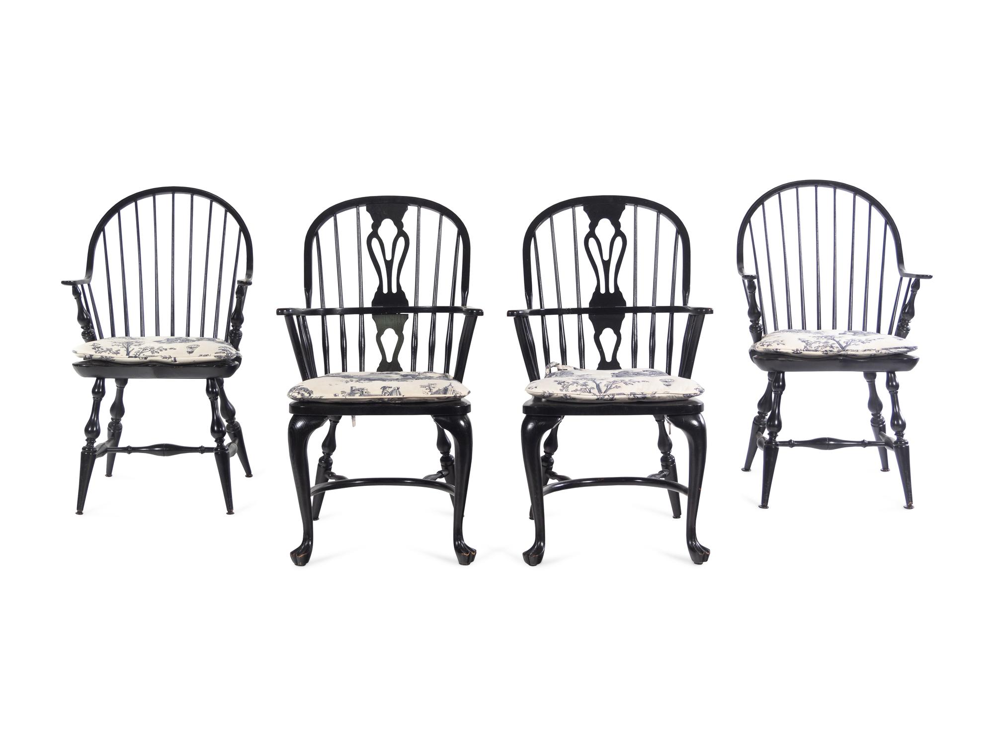 Two Pairs of Ebonized Windsor Chairs