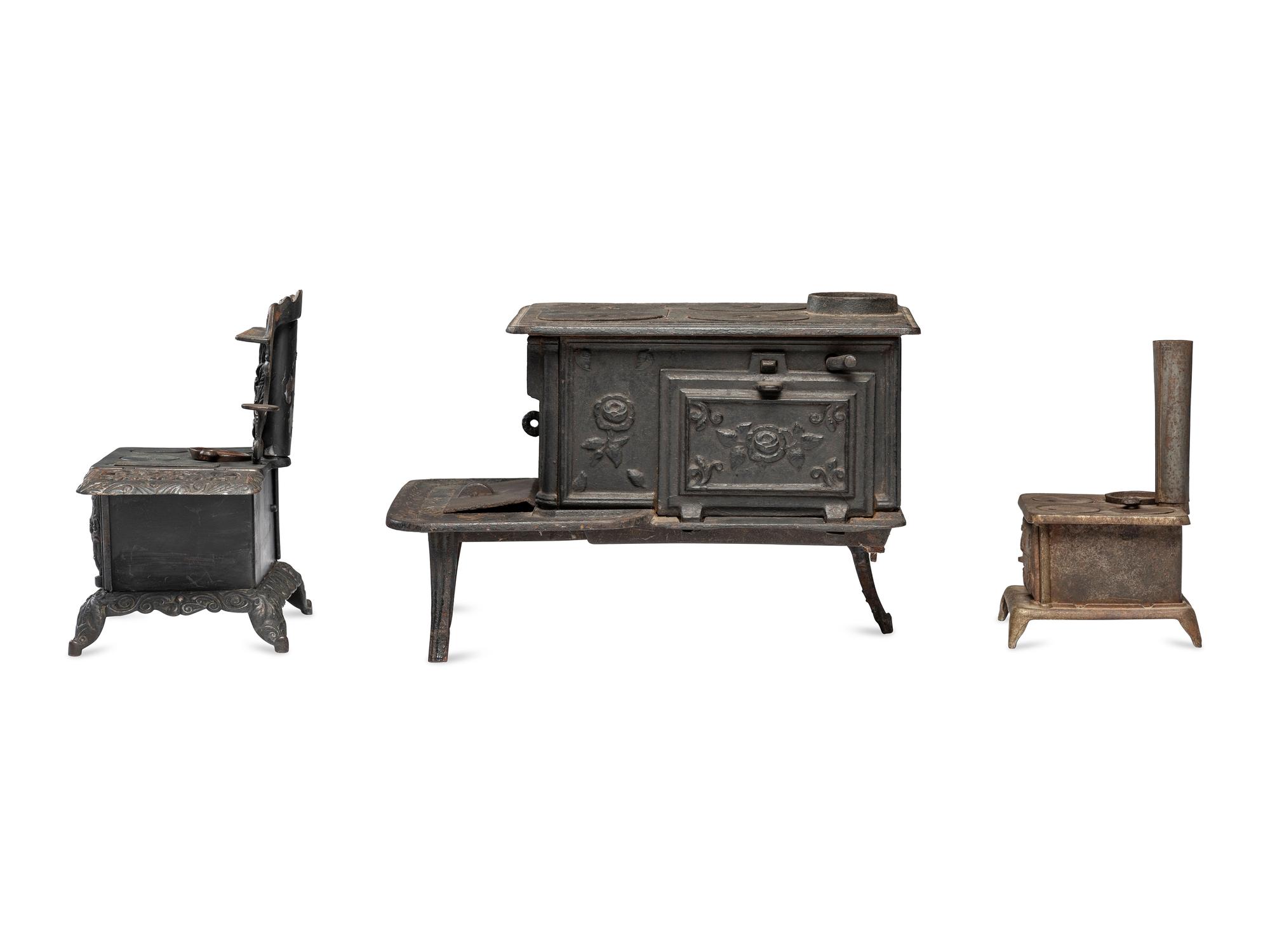 Three Salesman's Sample or Child's Toy Cast Iron Stoves