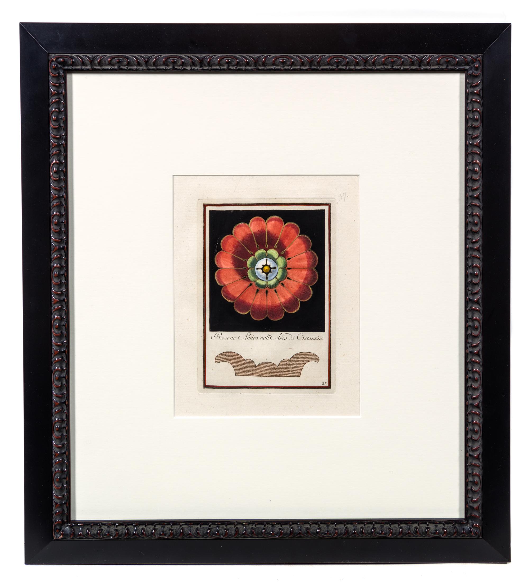 A Group of Four Engravings with Hand Coloring Each 8 7/8 x 6 3/4 inches (visible).
