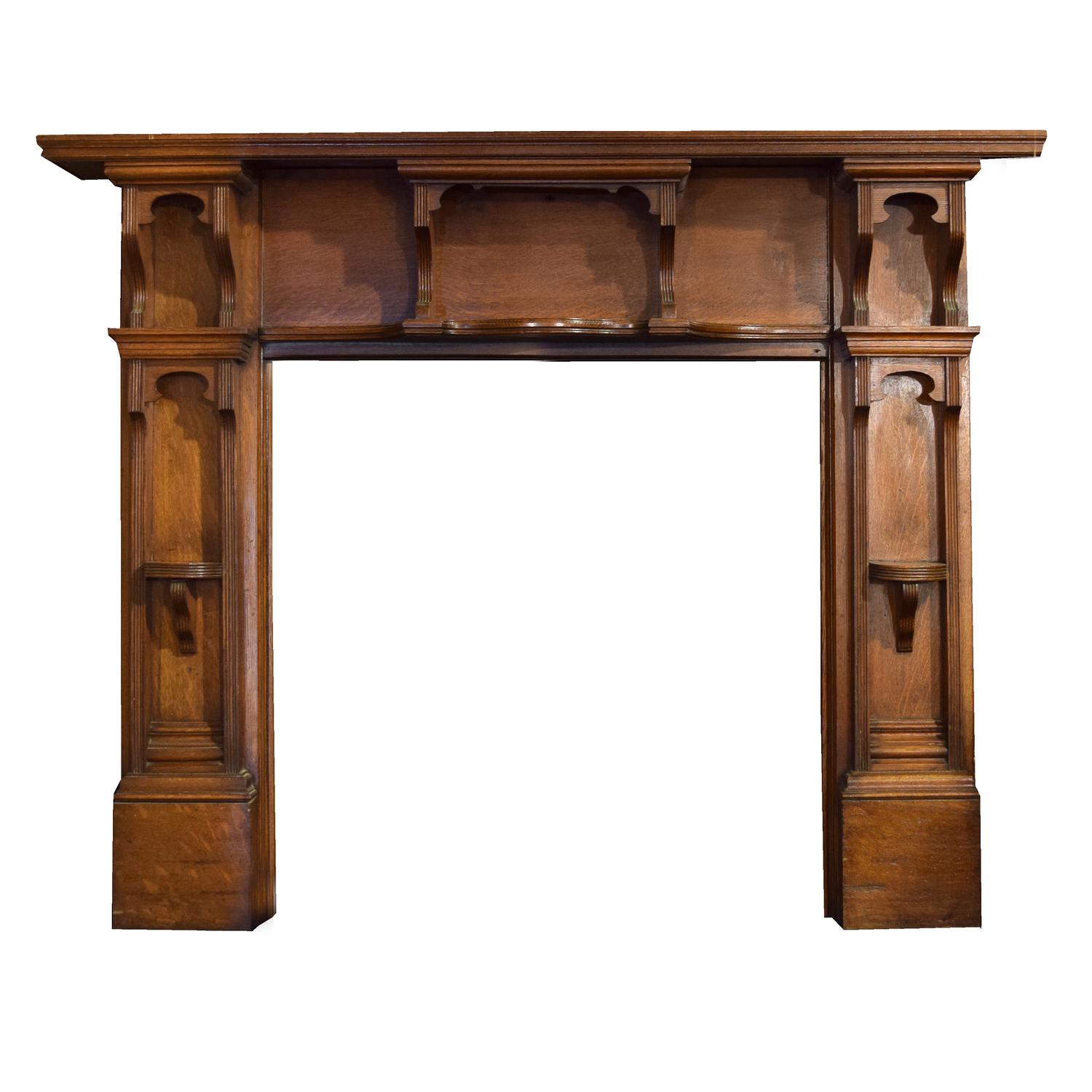 A Mahogany Half Mantel with Carved Shelves 65.5" W x 9" D x 53" H — England, Circa 1880
