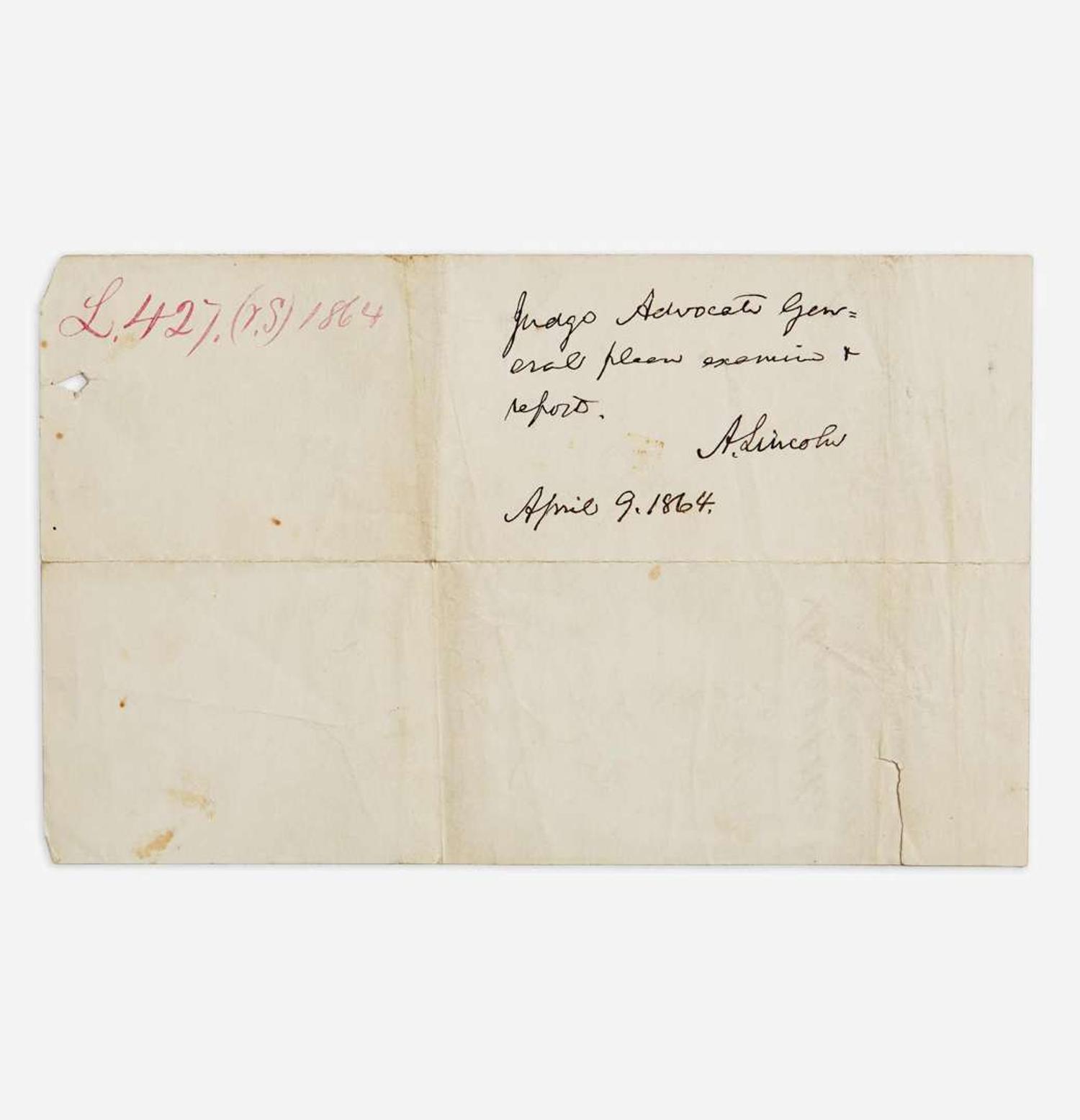 [Presidential] Lincoln, Abraham Autograph Note, signed