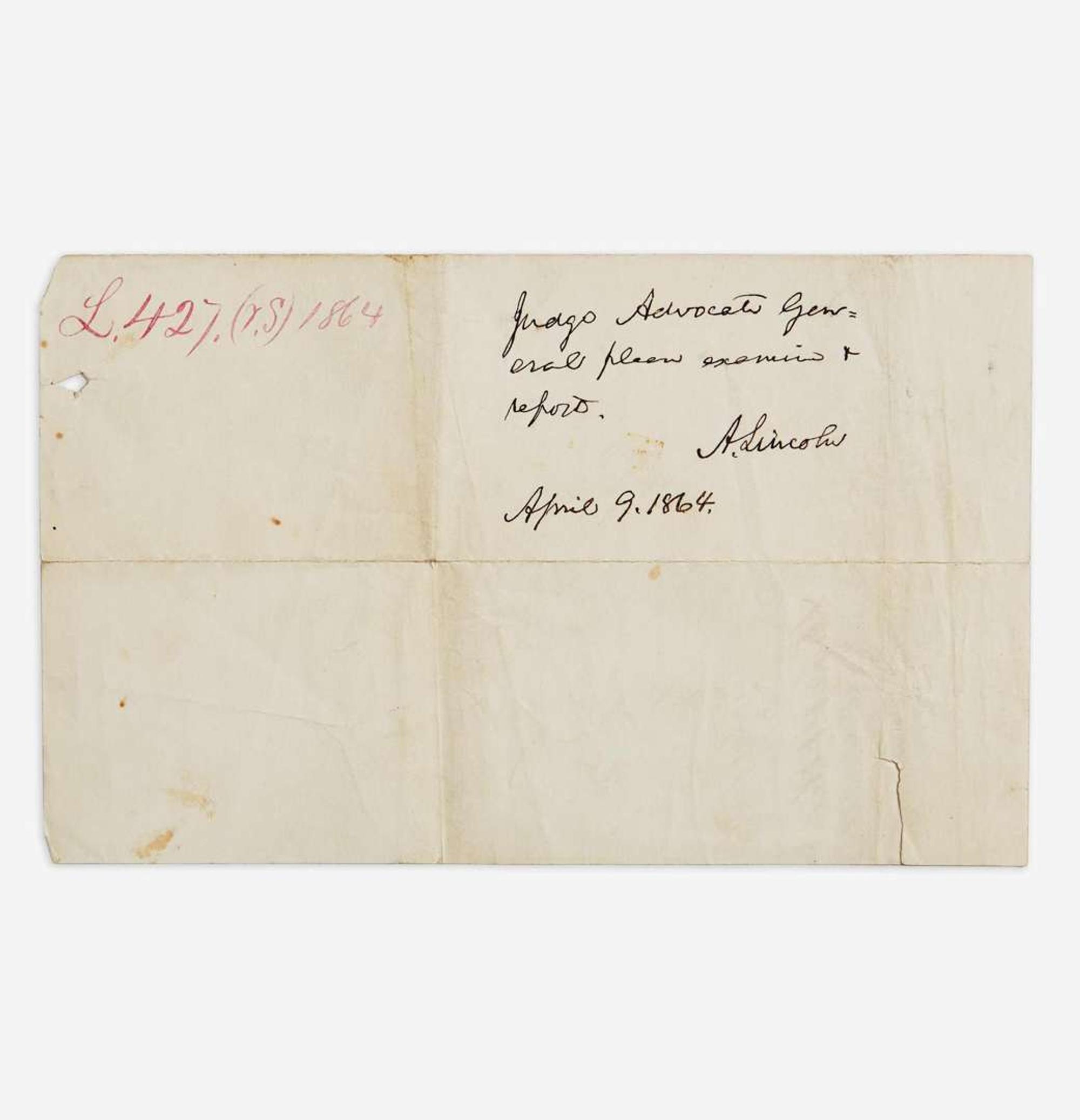 [Presidential] Lincoln, Abraham Autograph Note, signed