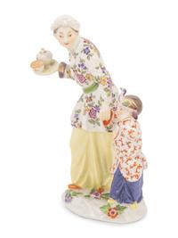 A Meissen Porcelain Chinoiserie Figure of a Lady and Child