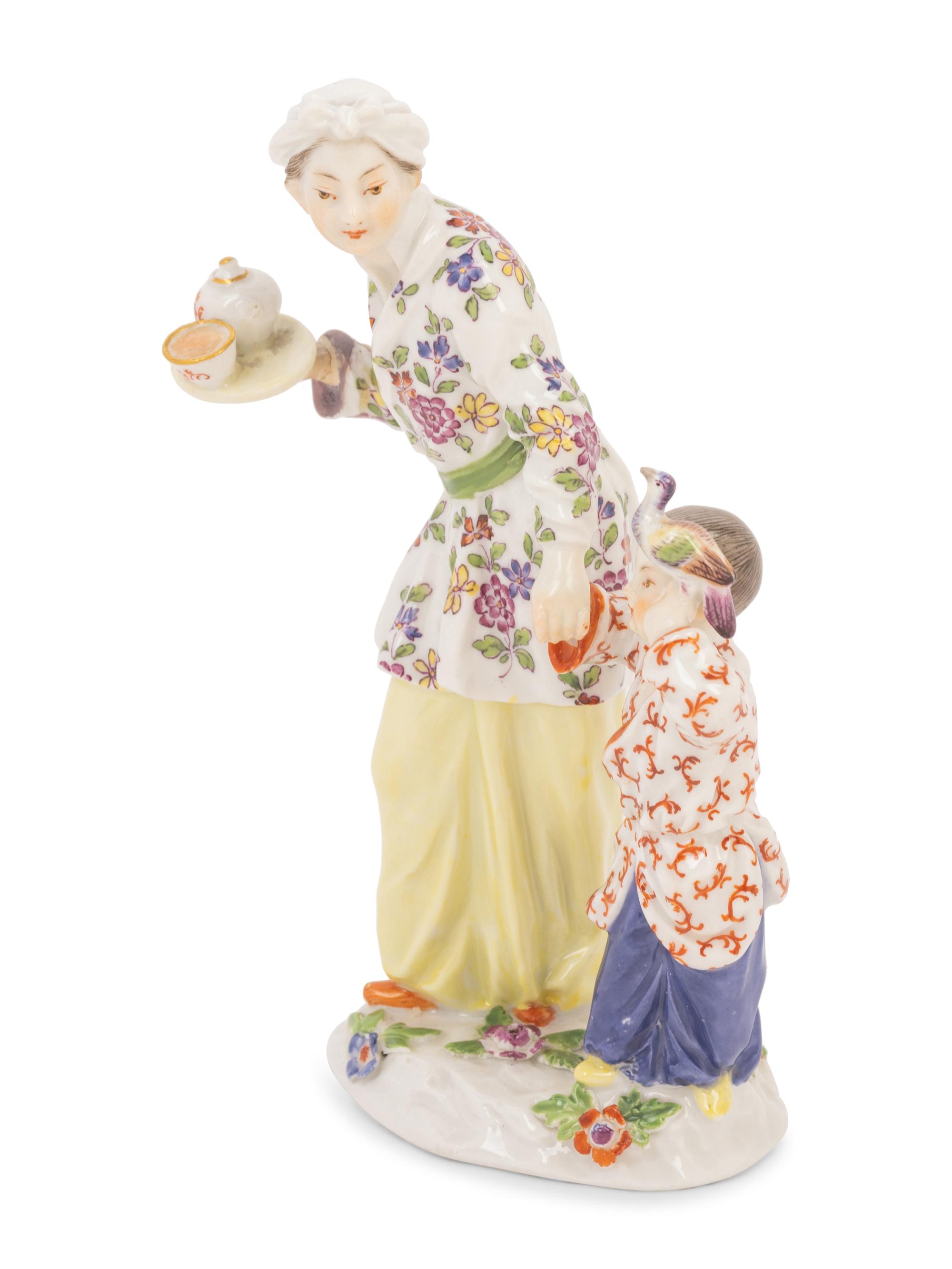 A Meissen Porcelain Chinoiserie Figure of a Lady and Child