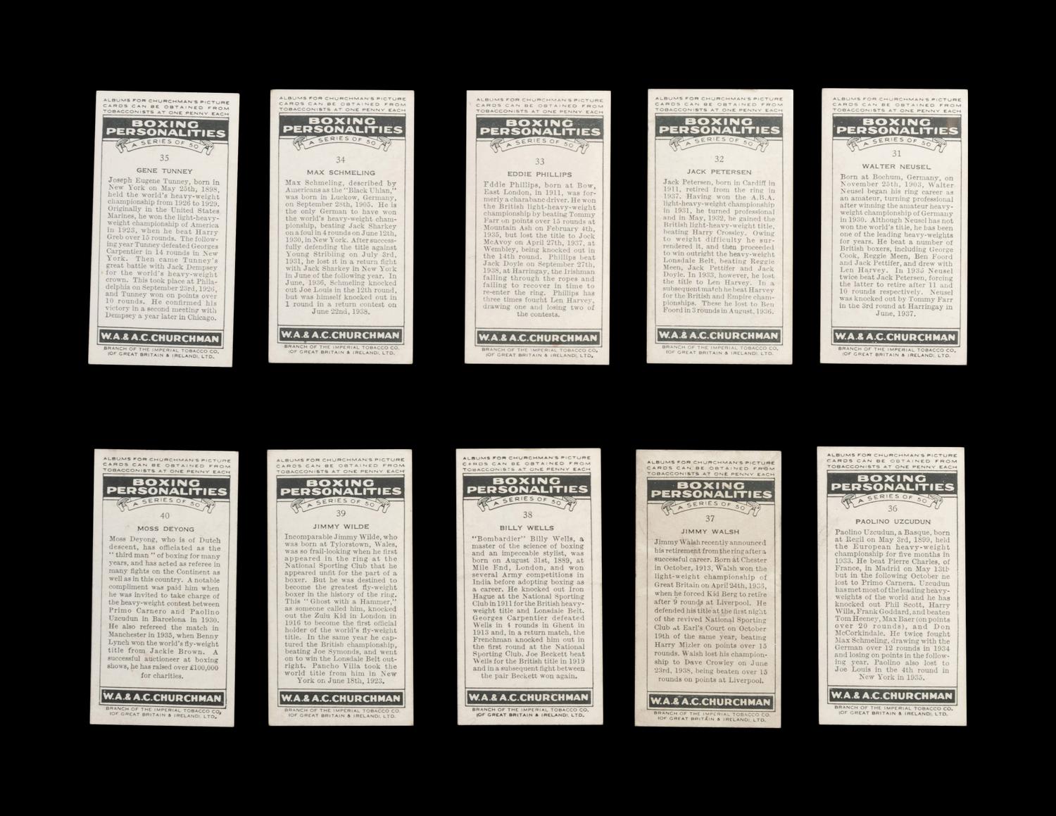 A Complete Set of 50 1938 Churchman Boxing Personalities Cards,