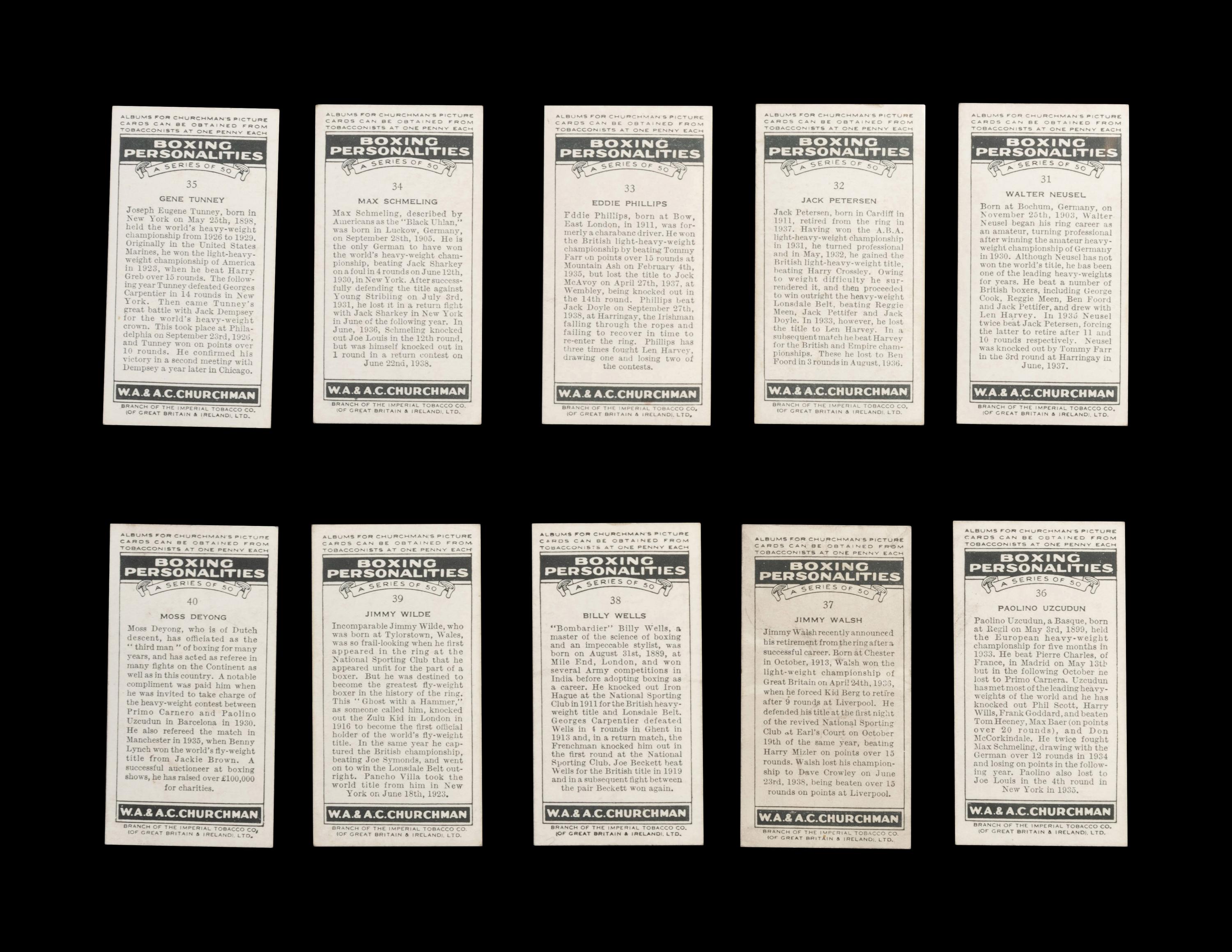 A Complete Set of 50 1938 Churchman Boxing Personalities Cards,