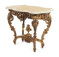 A Louis XV Style Giltwood Jardinière Table with an Associated Painted Top