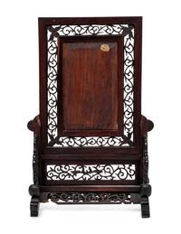 A Chinese Famille Rose Porcelain Inset Hardwood Table Screen
