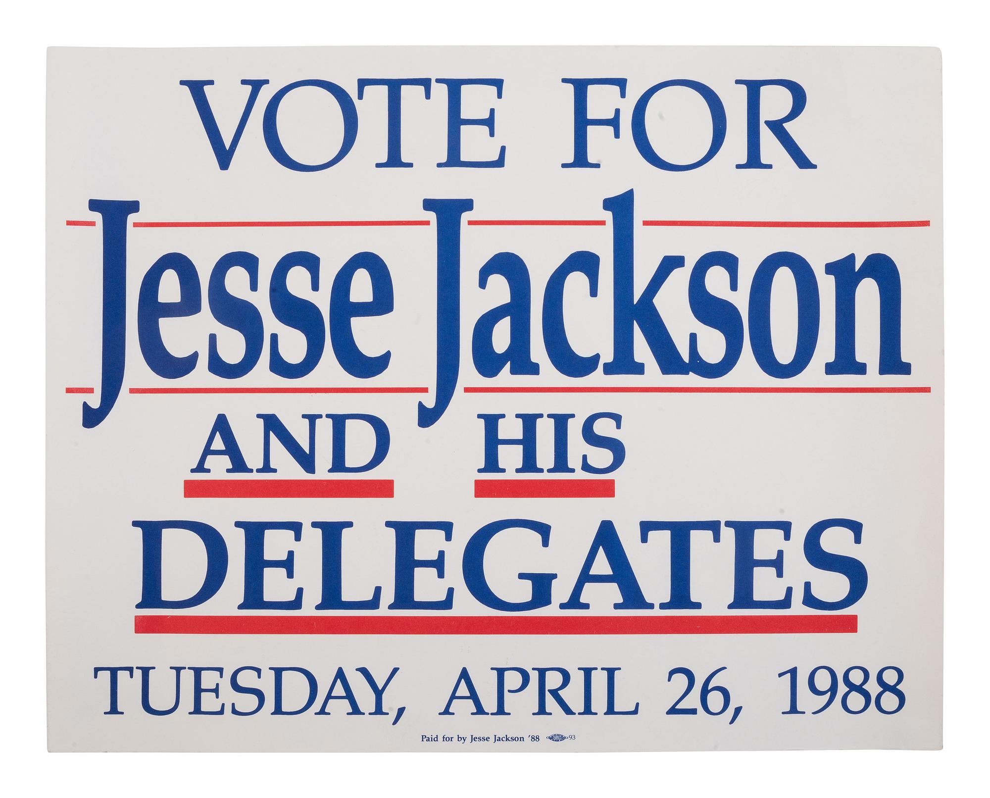 [JACKSON, Rev. Jesse L. (b. 1941 )]. Political ephemera from Jackson's 1984 and 1988 presidential campaigns, comprising: