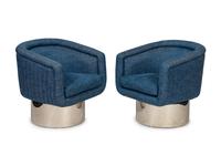 A Pair of Mid-Century Chrome and Upholstered Swivel Chairs — 20TH CENTURY