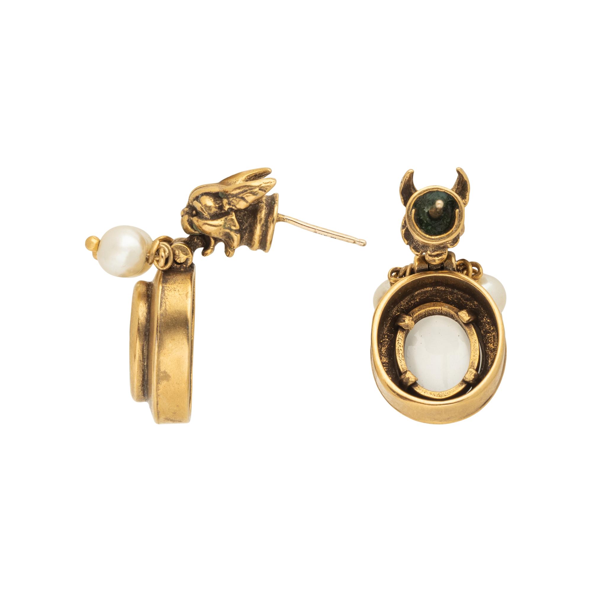 CAT'S EYE MOONSTONE AND CULTURED PEARL EARRINGS