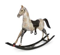 A Paint Decorated Rocking Horse and a Carved Rocking Horse