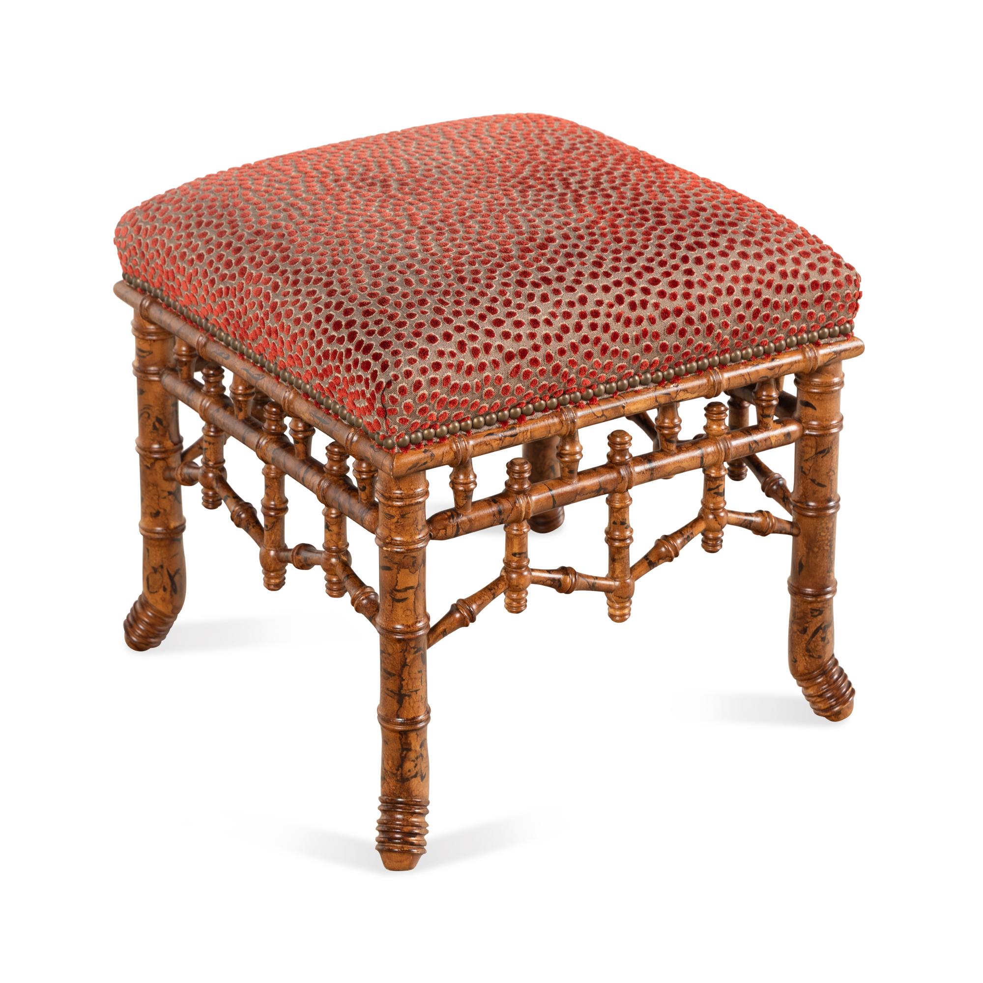 An English Faux Bamboo Carved Foot Stool