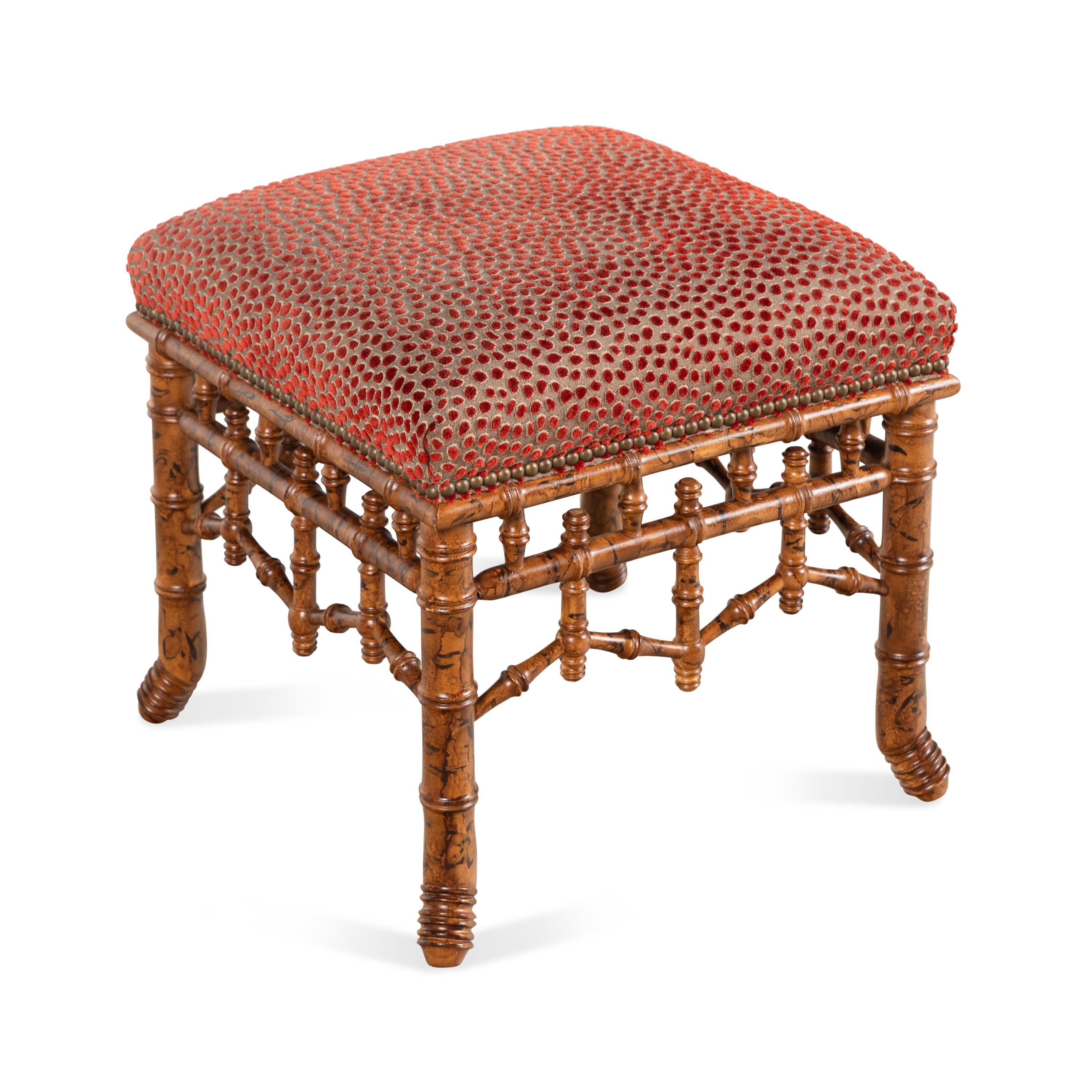 An English Faux Bamboo Carved Foot Stool
