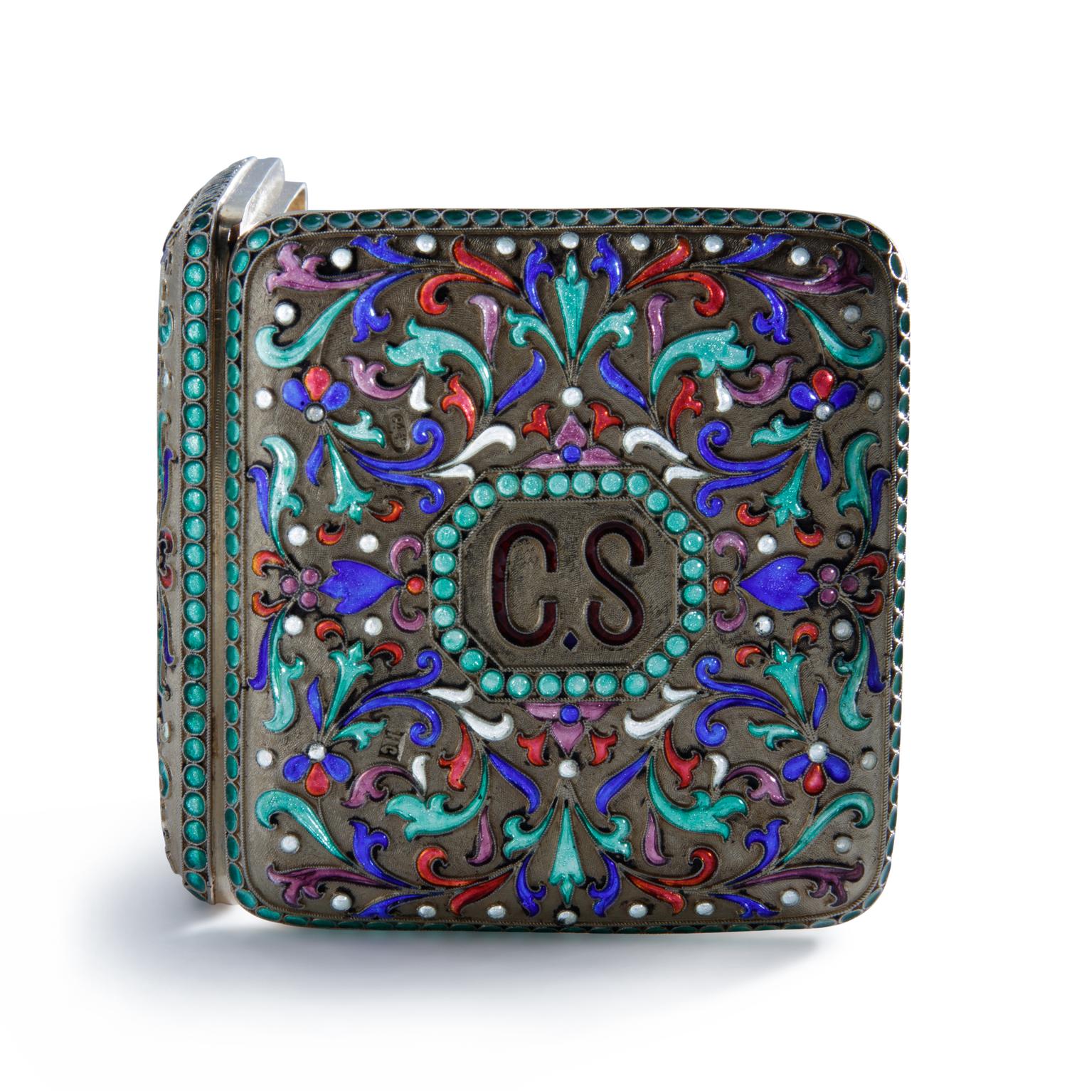 A Russian Silver and Plique-à-Jour Enameled Cigarette Case