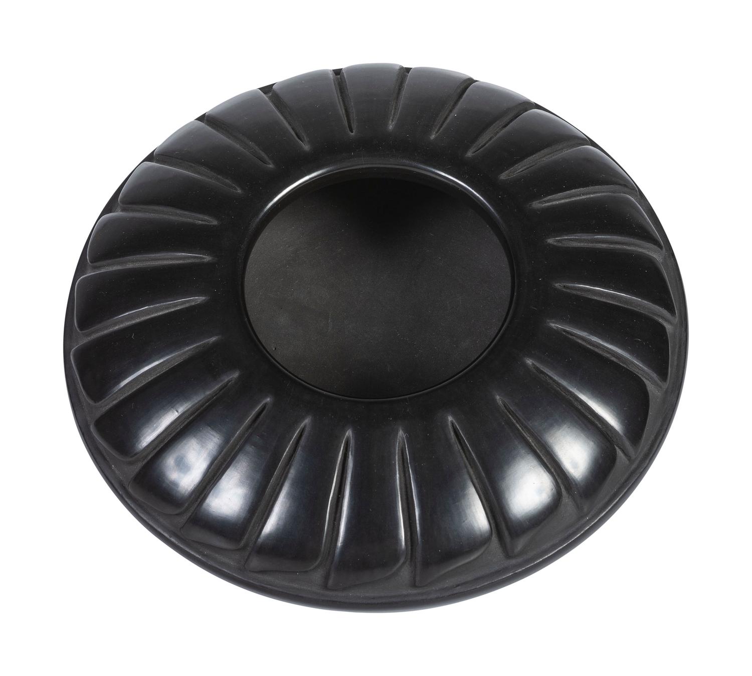 Blackware Pottery Jar, with Repeating Feather Pattern