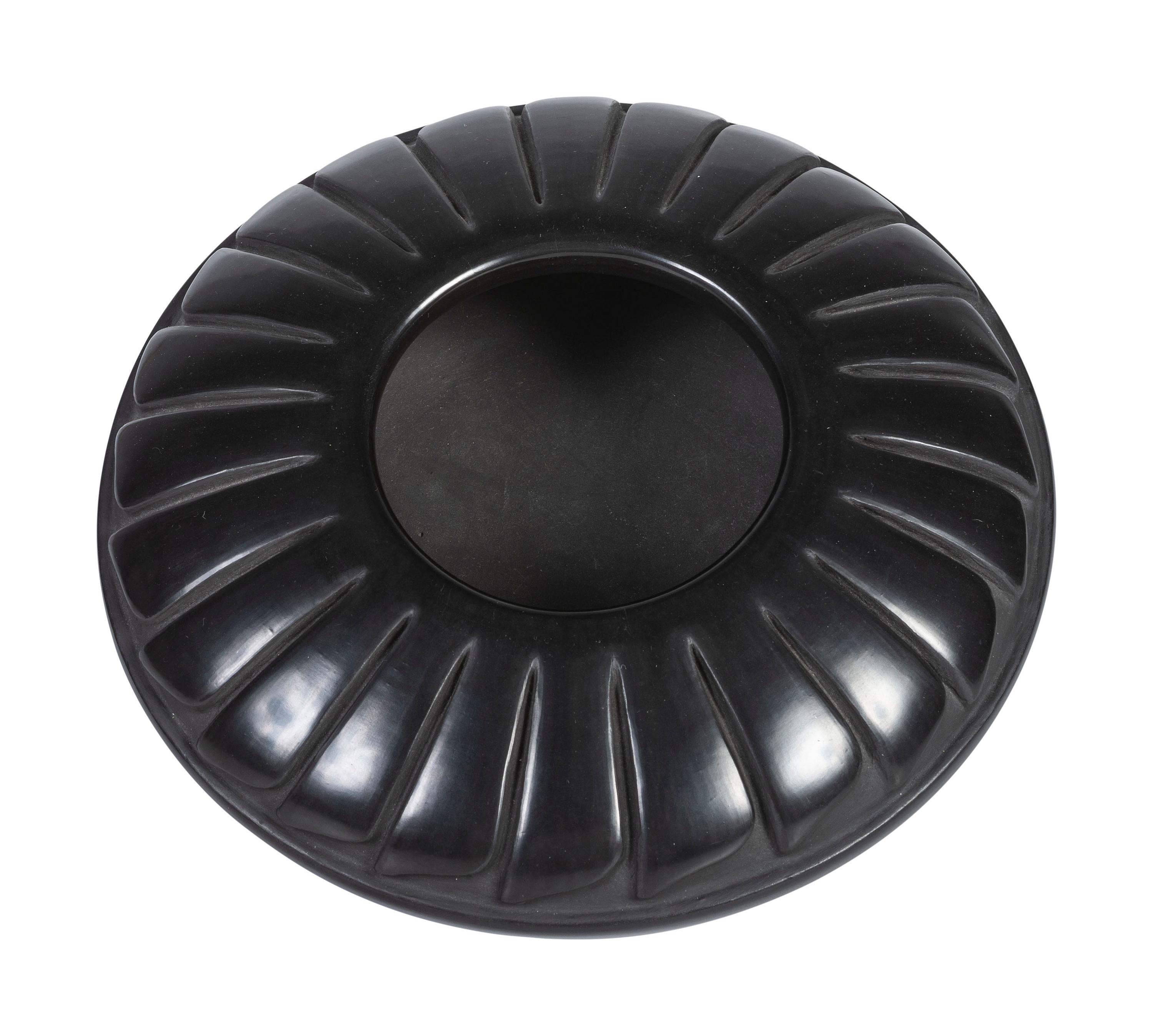Blackware Pottery Jar, with Repeating Feather Pattern