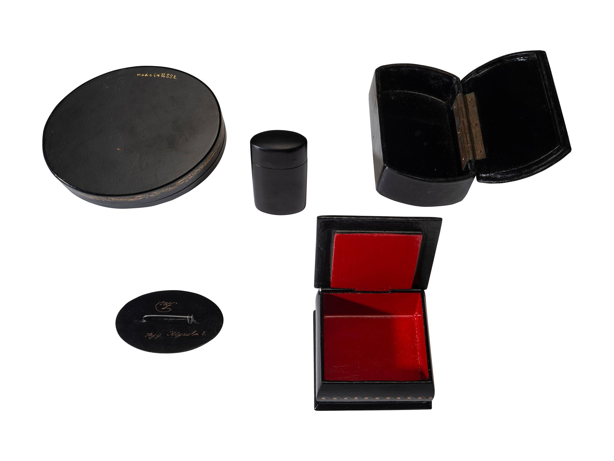 Four Russian Lacquer Snuff and Powder Boxes