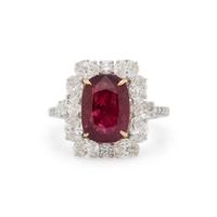UNHEATED BURMESE RUBY AND DIAMOND RING
