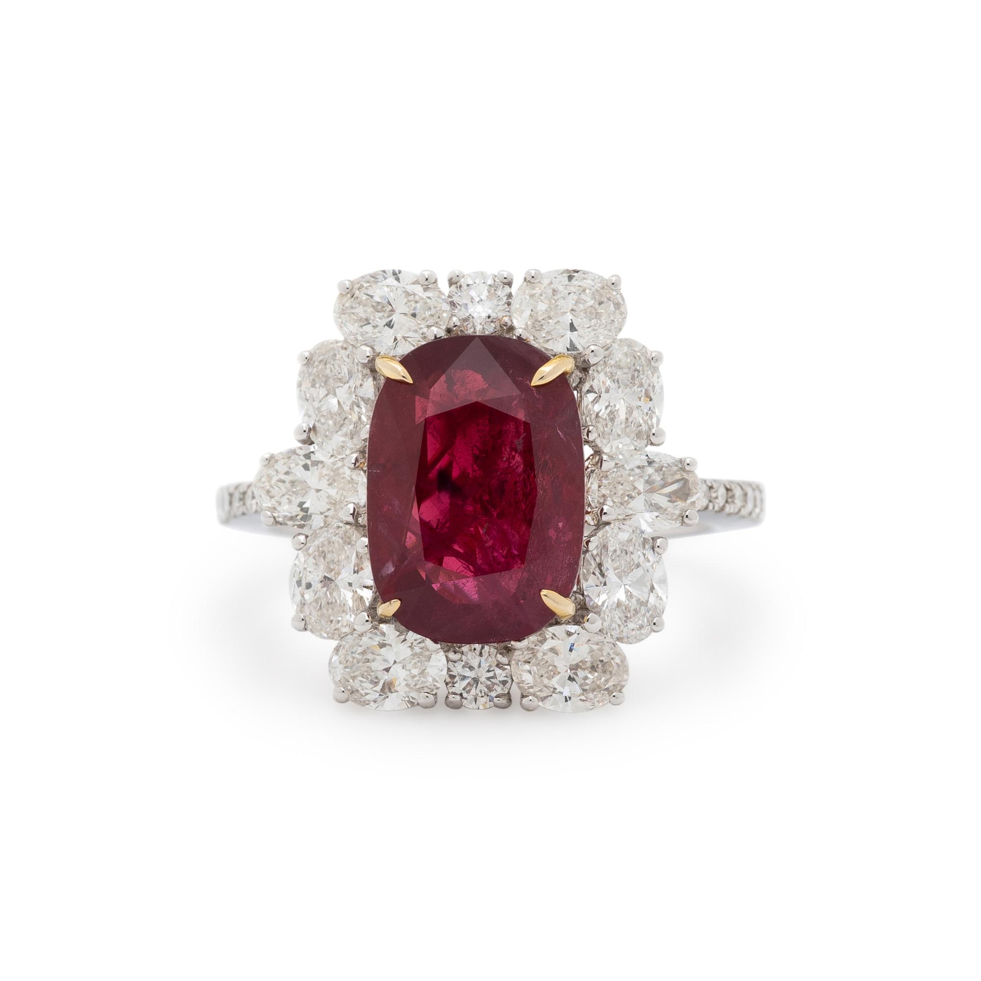 UNHEATED BURMESE RUBY AND DIAMOND RING