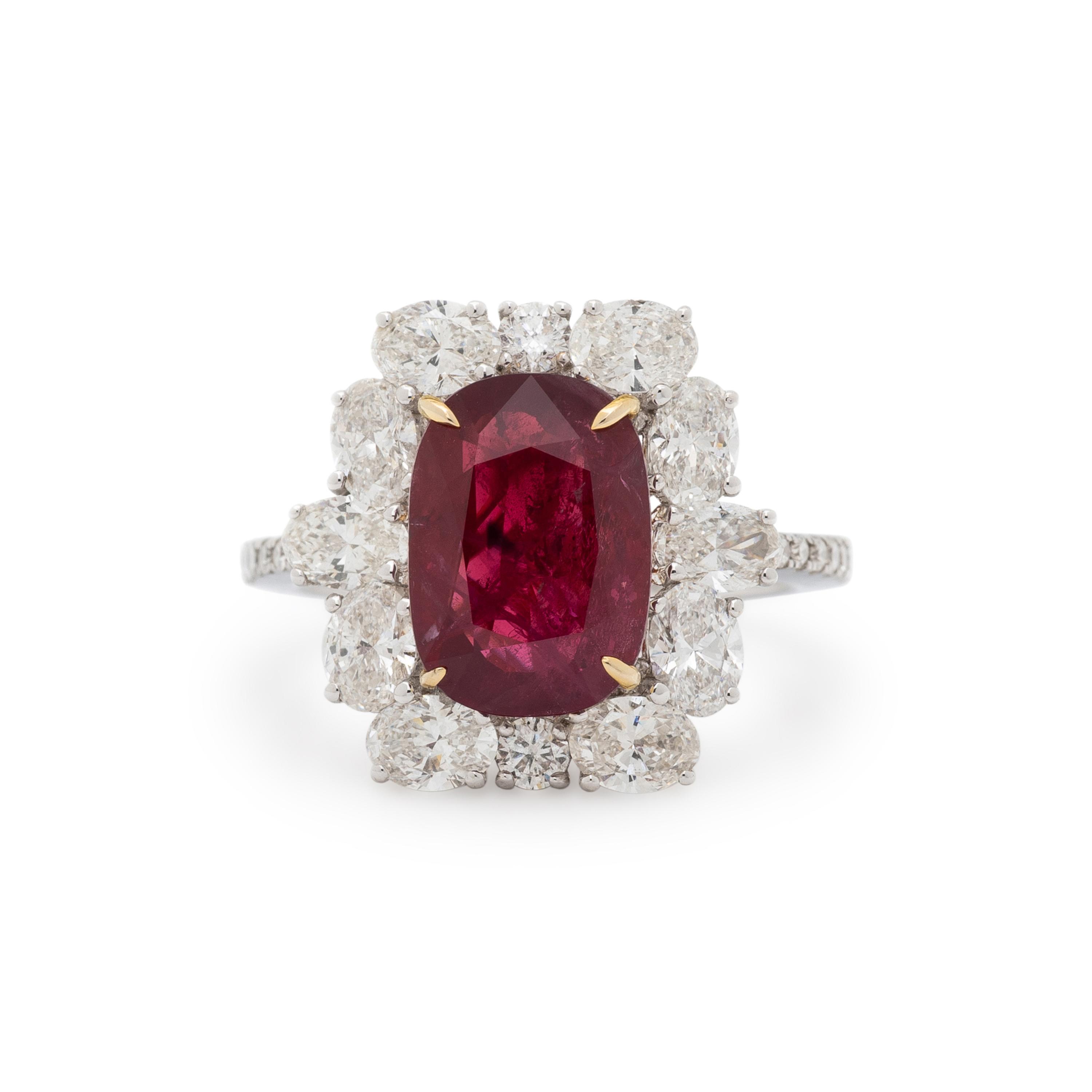 UNHEATED BURMESE RUBY AND DIAMOND RING