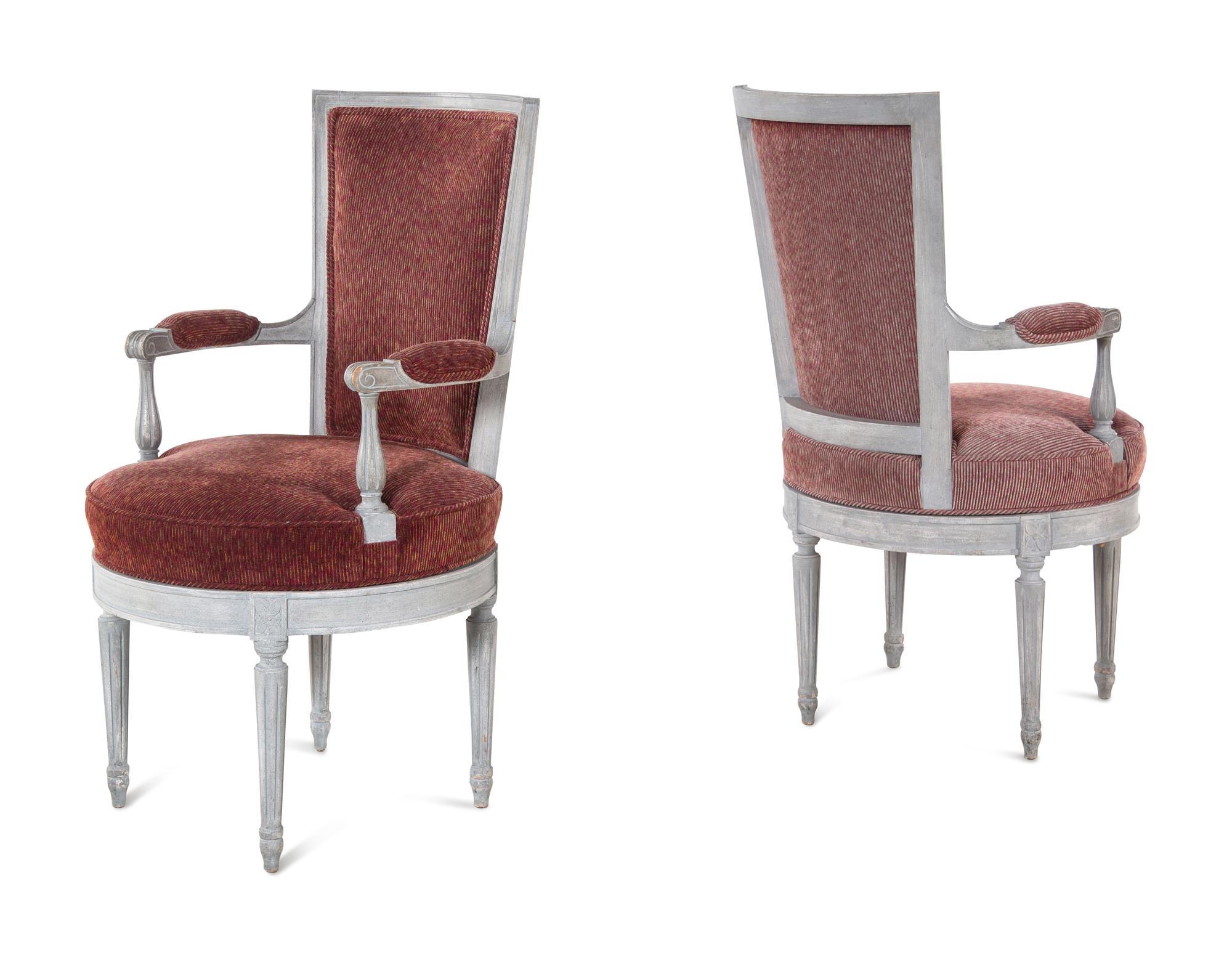 A Set of Four Louis XVI Style Gray-Painted Armchairs