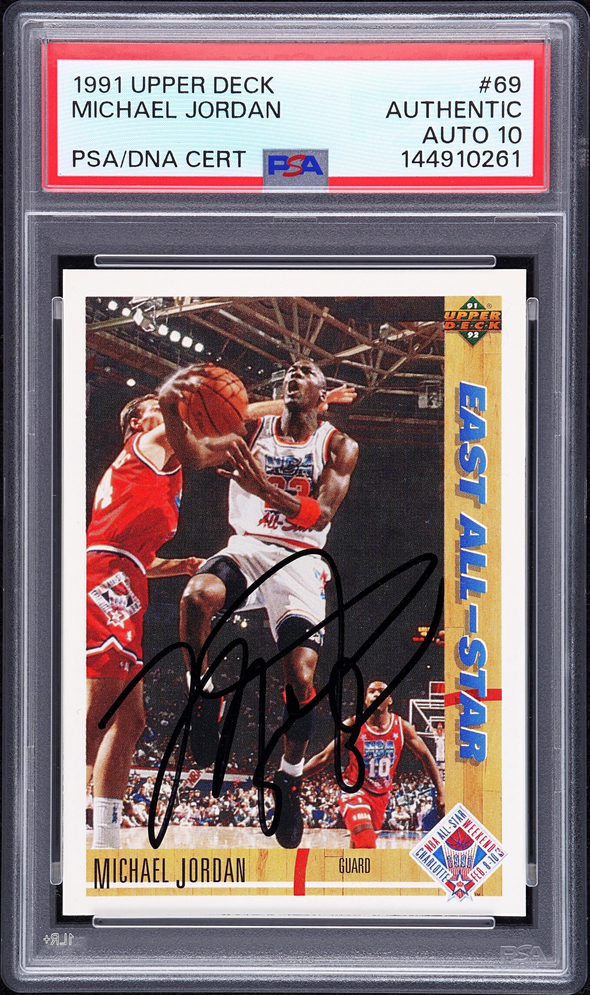 A 1991 Upper Deck Michael Jordan Signed Autograph Basketball Card No. 69 (PSA 10 GEM MINT AUTO) — Autograph obtained from Jordan by Make-A-Wish child in 1992 at Chicago Stadium
