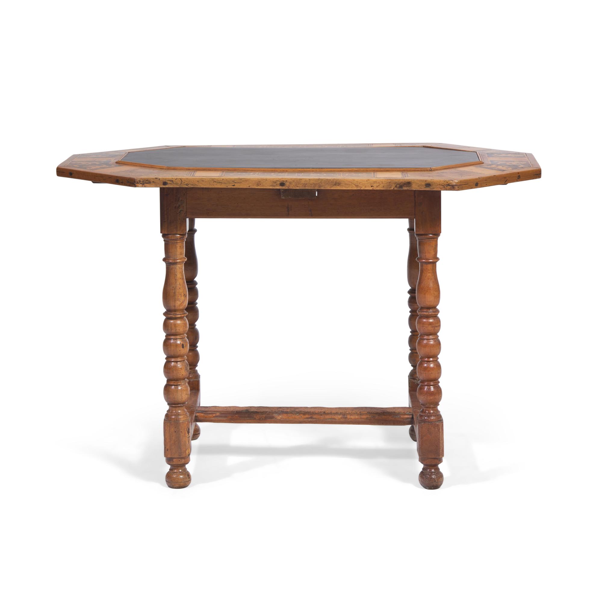 A Renaissance Revival Marquetry Inlaid and Slate-Inset Octagonal Occasional Table