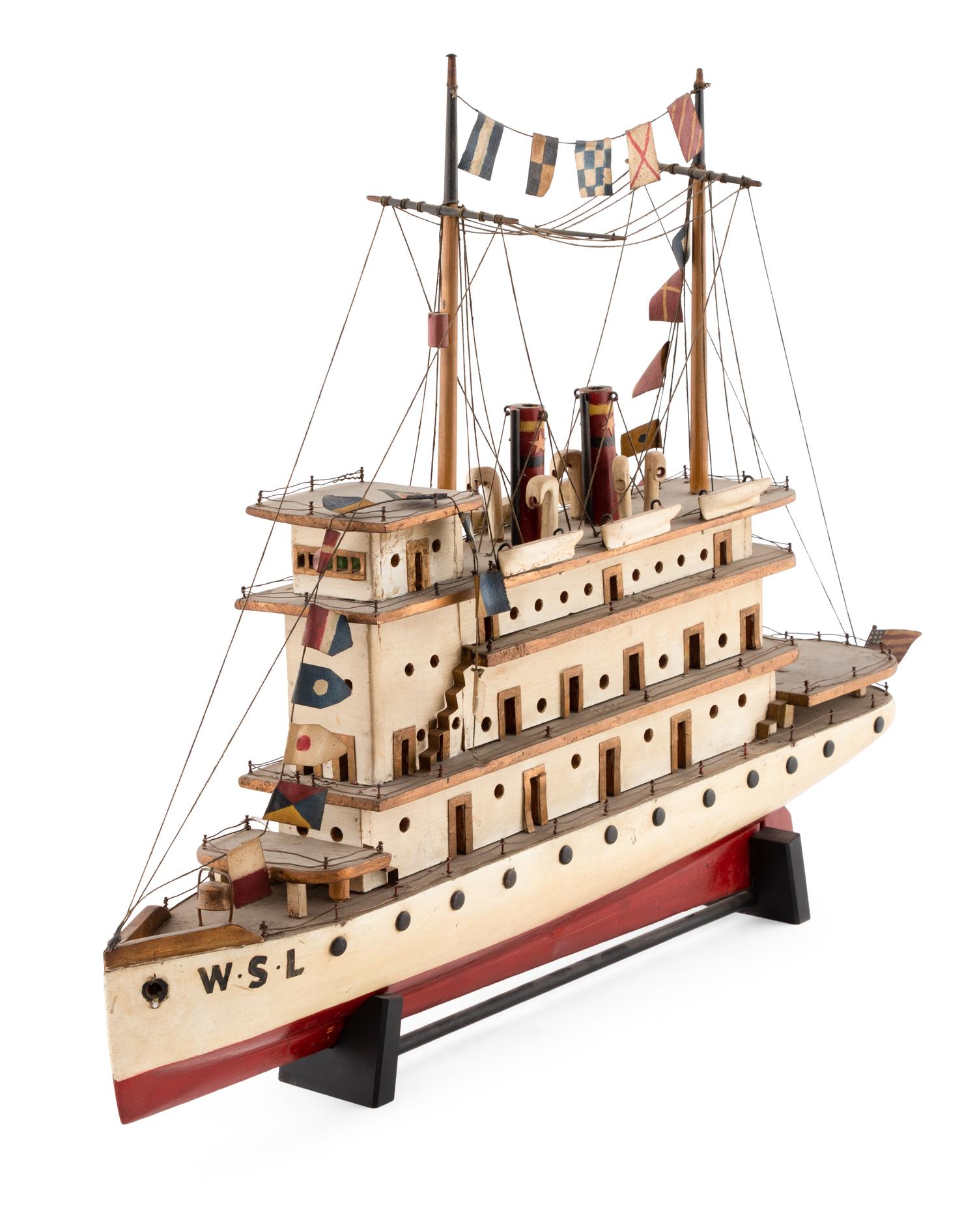 A Carved and Painted Wood Four-level Steamer Ship