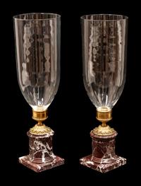A Pair of French Gilt Metal and Marble Mounted Photophores
