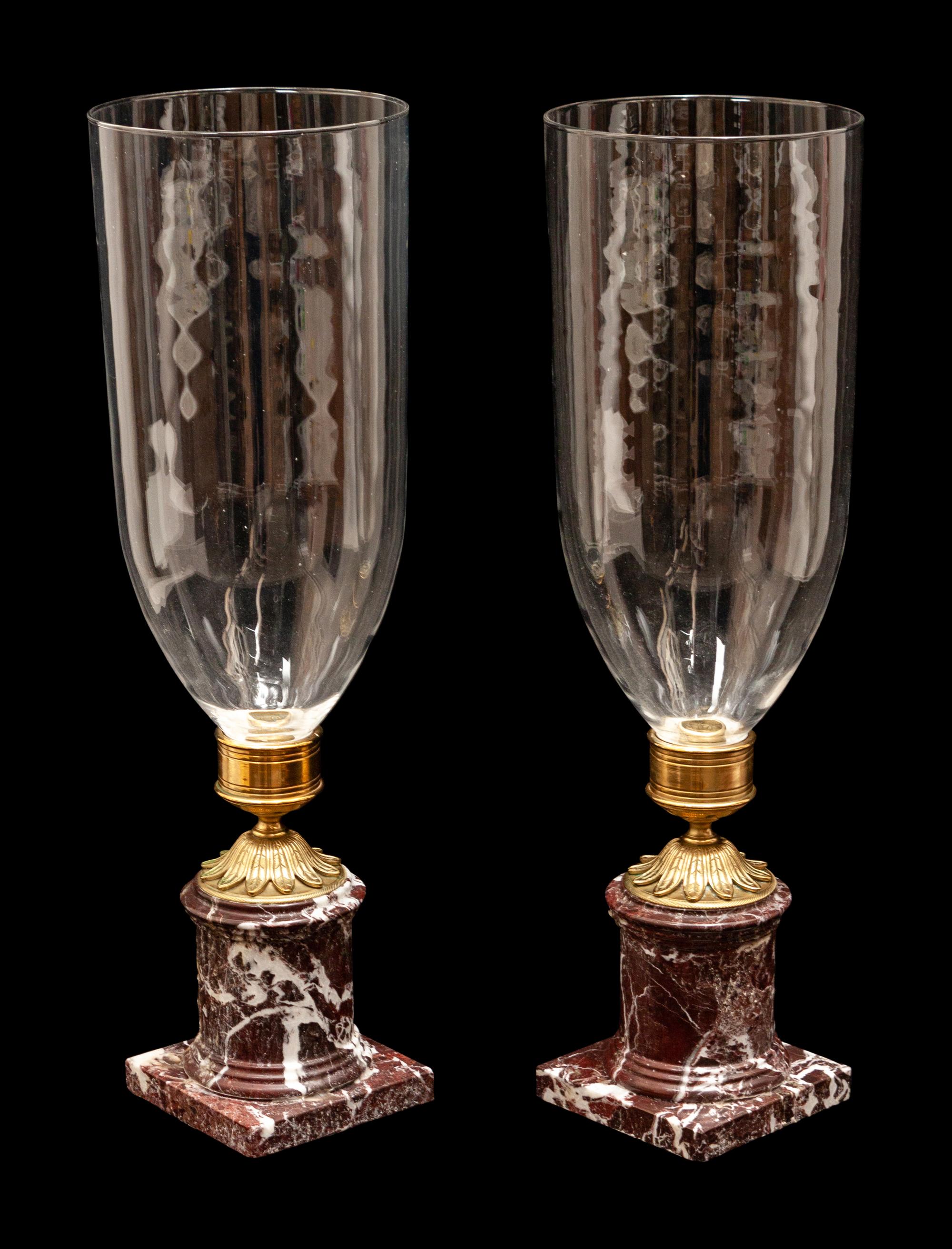 A Pair of French Gilt Metal and Marble Mounted Photophores
