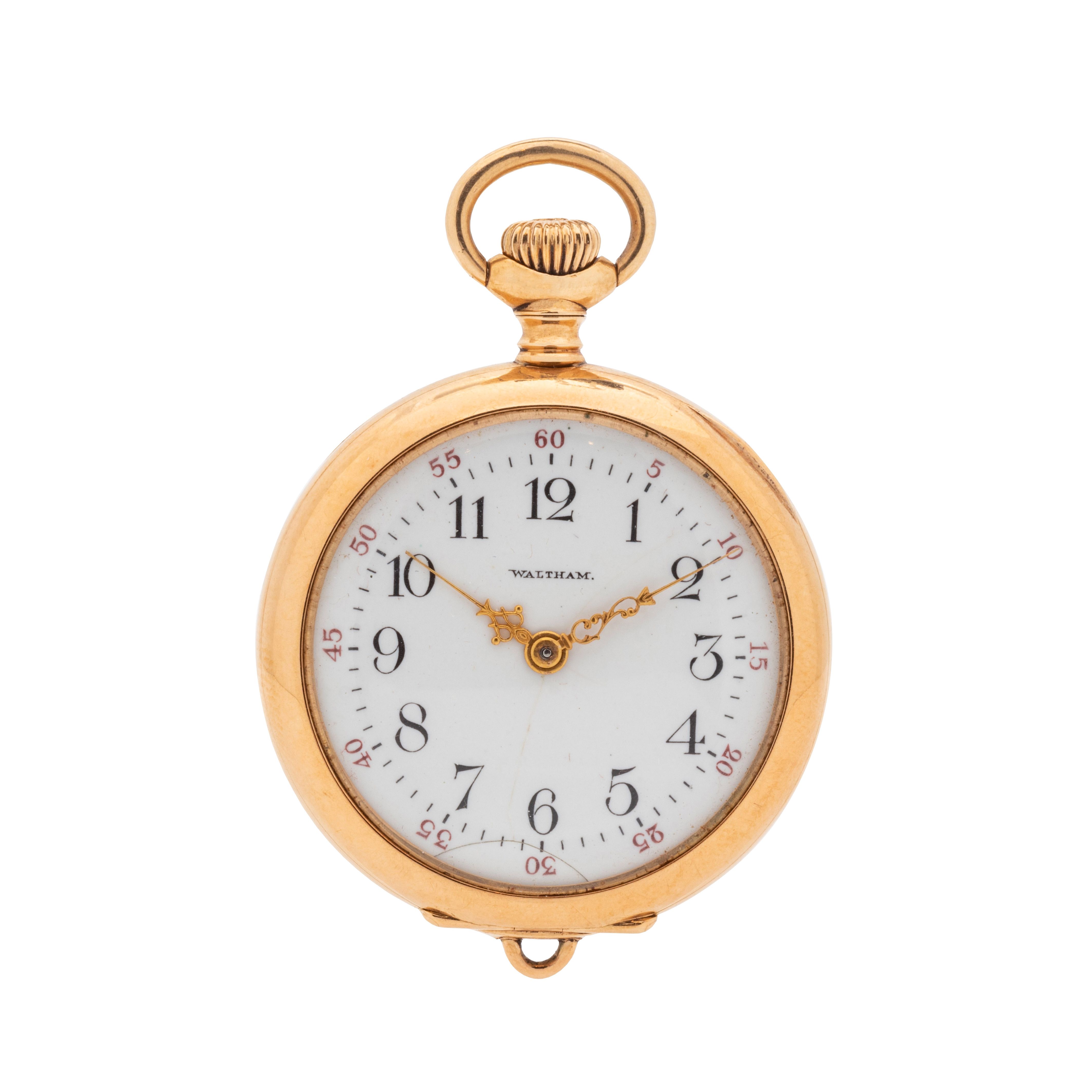 Waltham 懐中時計 14k WALTHAM, 14K YELLOW GOLD AND DIAMOND OPEN FACE POCKET WATCH