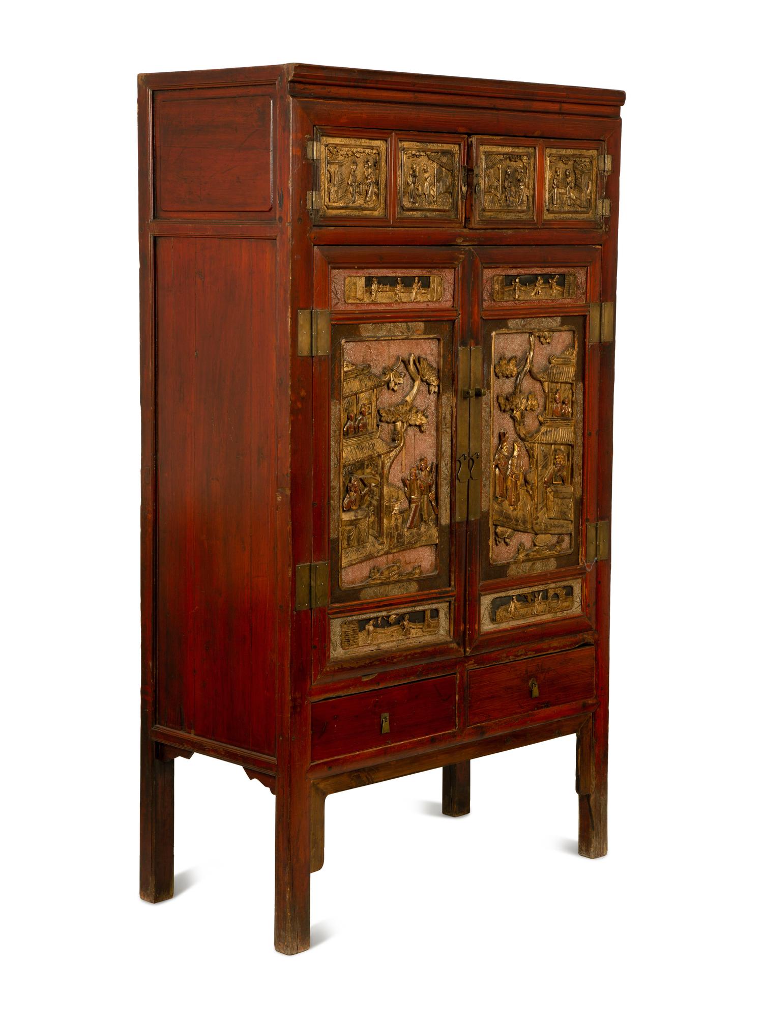 A Chinese Hardwood and Parcel Gilt Cabinet — 19TH CENTURY