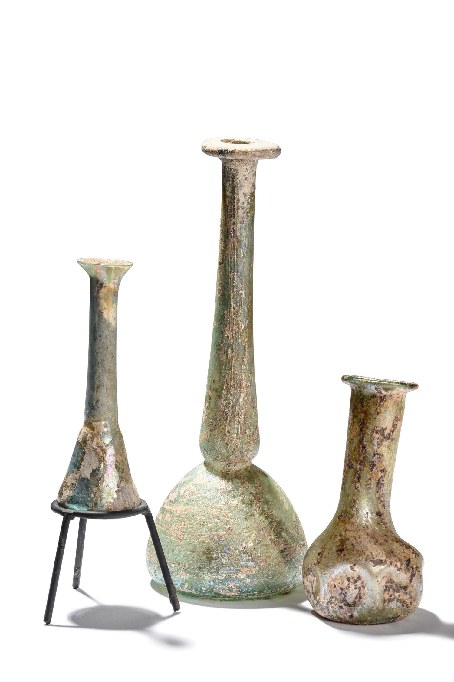 Three Roman Blue Glass Unguentaria