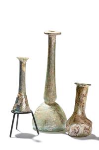 Three Roman Blue Glass Unguentaria