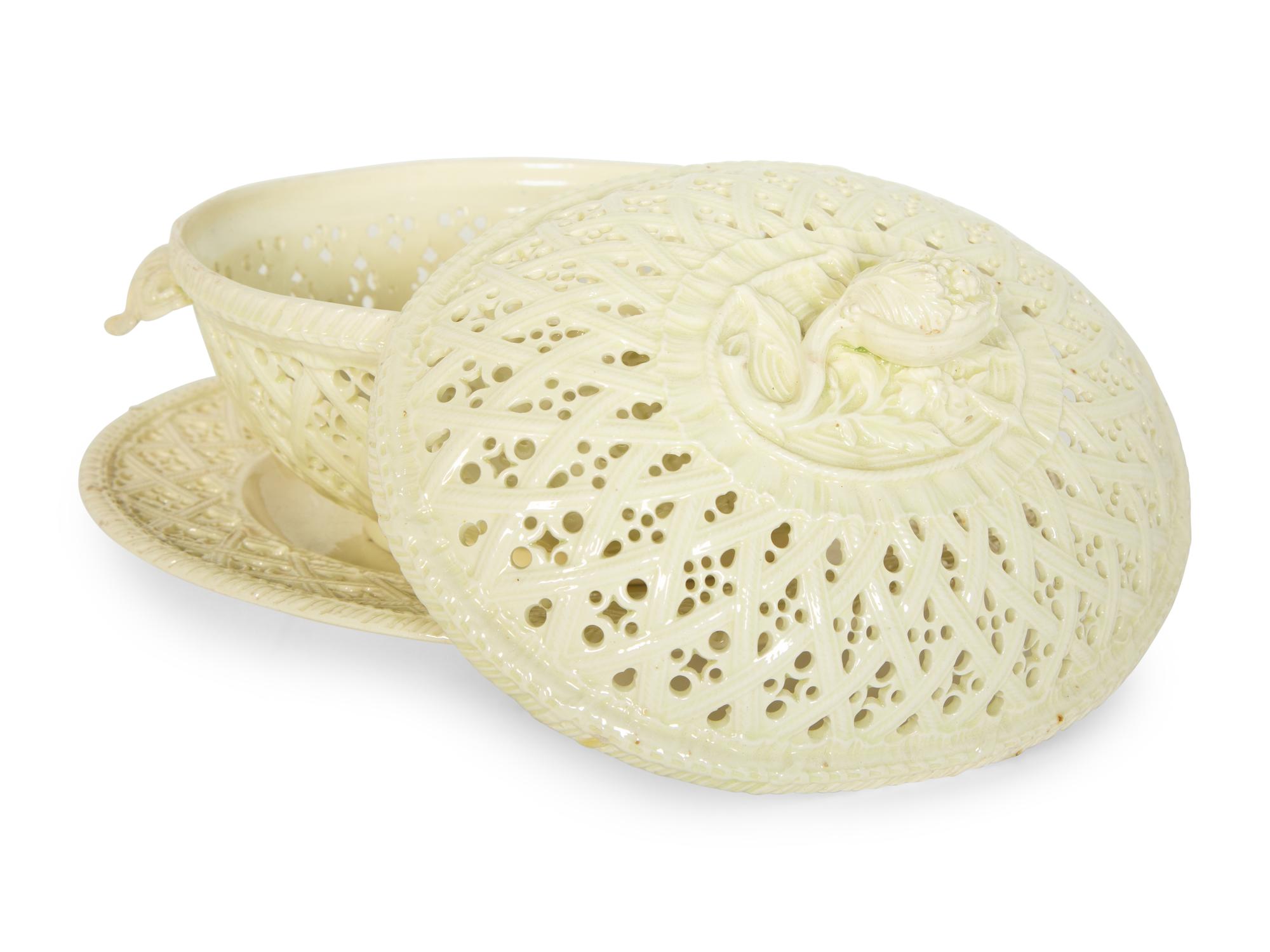 An English Creamware Basket, Cover and Tray