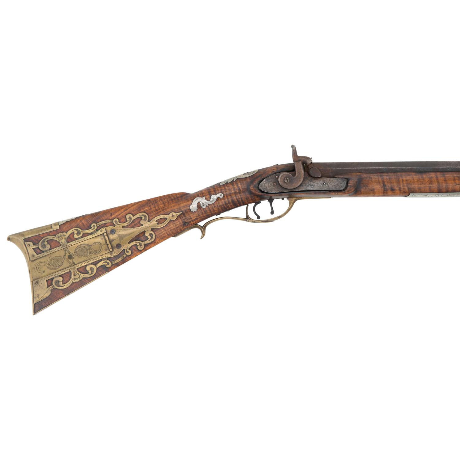 Attractive German Silver Mounted Full Stock Percussion Altered Kentucky Rifle Signed "Armstrong"