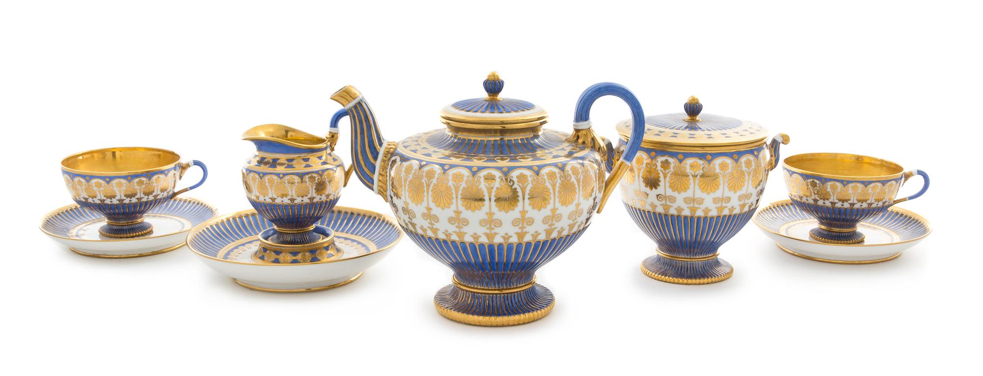 A Sevres Porcelain Tete-a-Tete Height of teapot 6 inches.