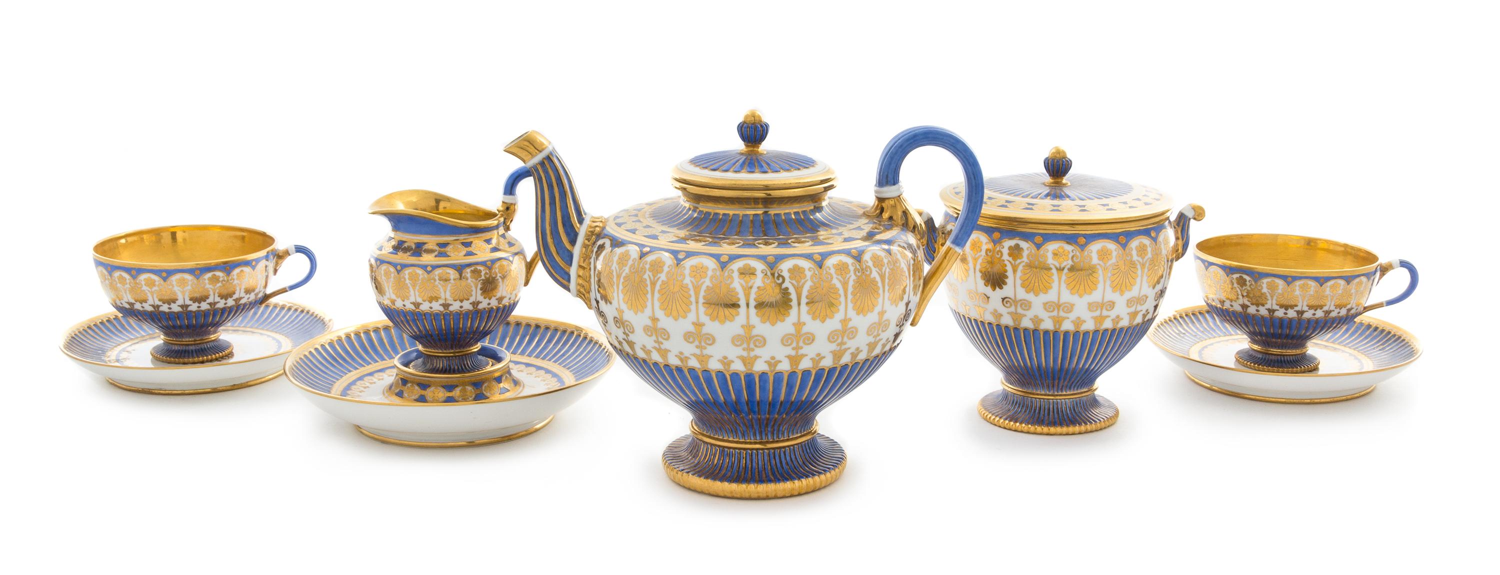 A Sevres Porcelain Tete-a-Tete Height of teapot 6 inches.