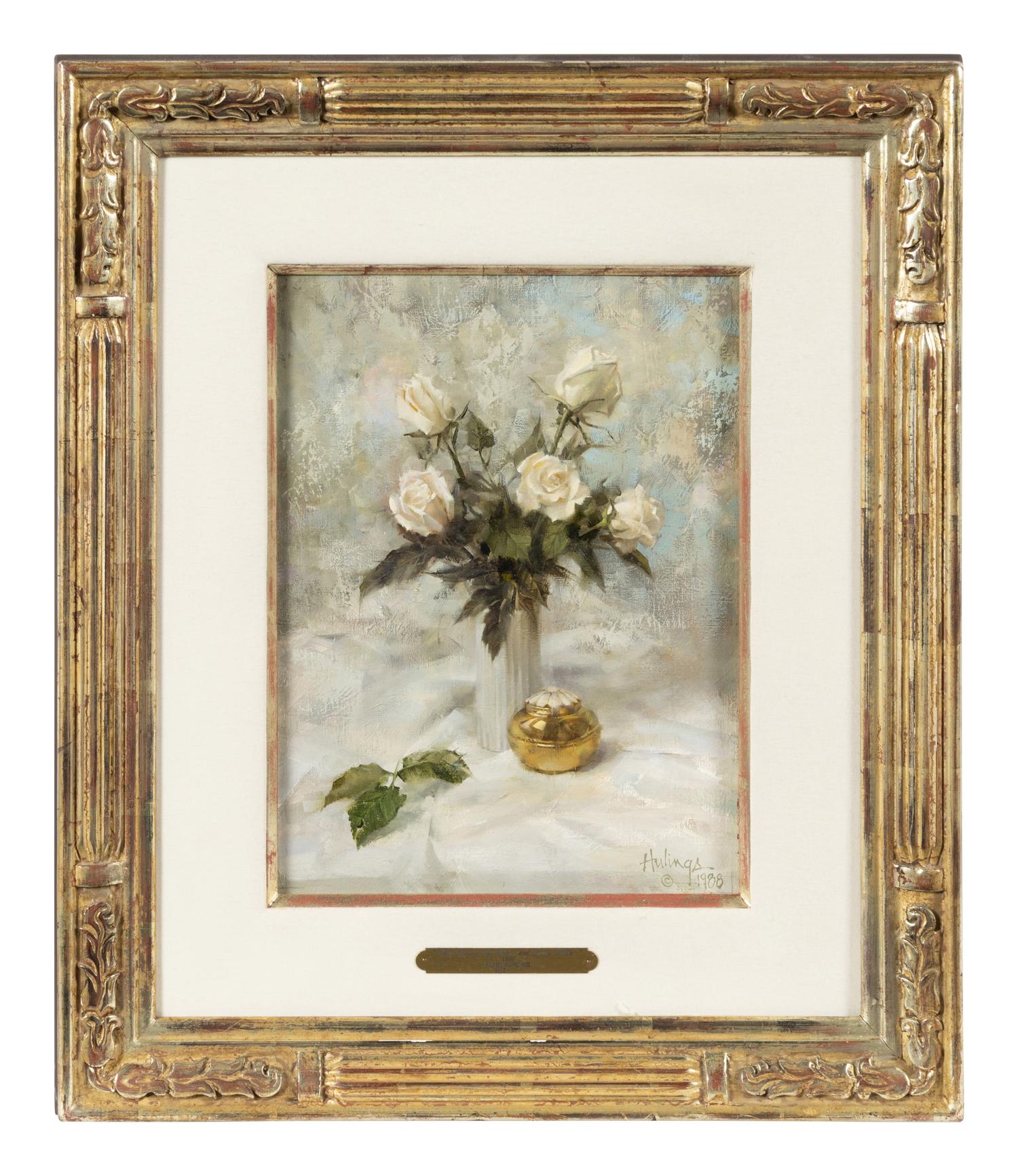 White Roses with Brass and Ivory Pillbox, 1988